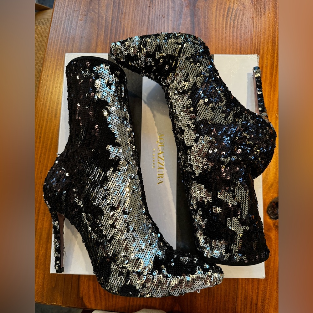 Aquazzura Stretch Sequin Booty EUC with Box & Dust Bag (Size 38)